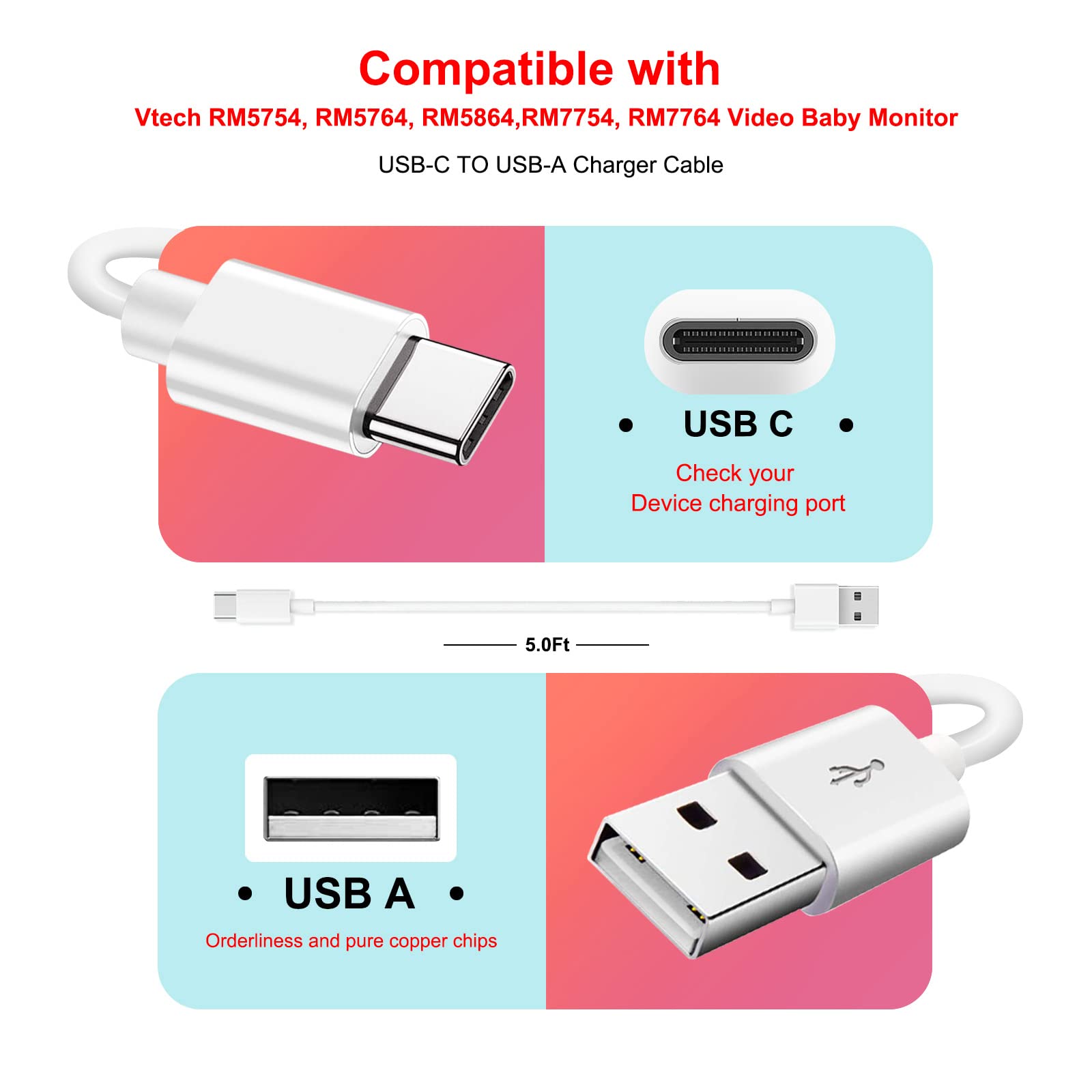 ycwwzzh USB-C cable 5ft for Medela Freestyle Flex enabling faster charging