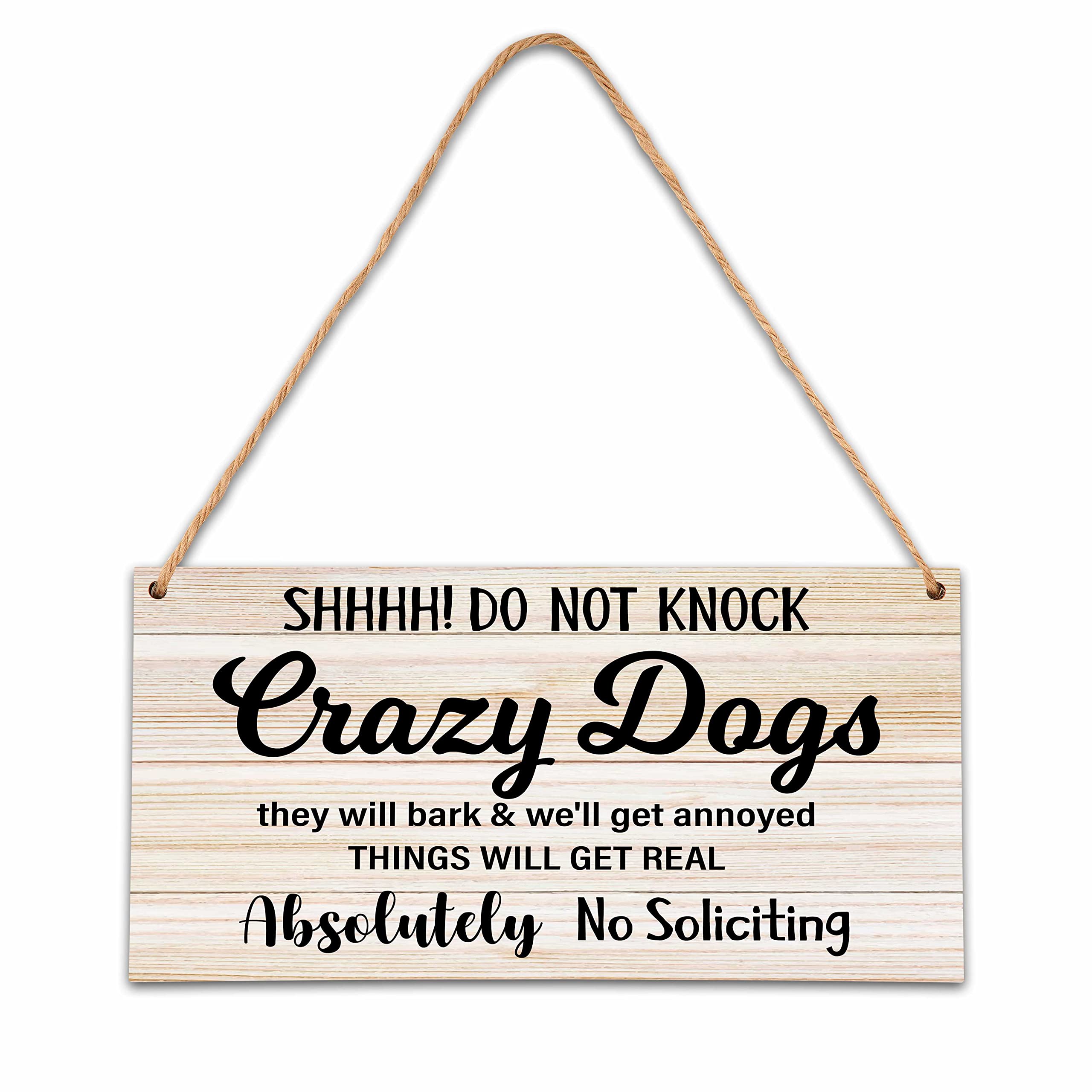 Ycyfckdr front door no-soliciting dog sign with rustic wood enhances welcoming entry.