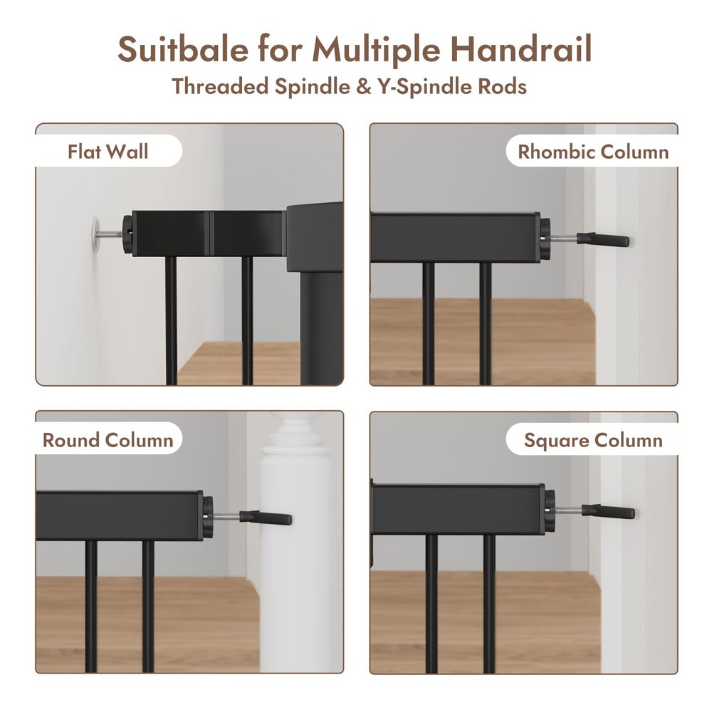 YDTOP baby gate hold-open function keeps doorway open when needed.