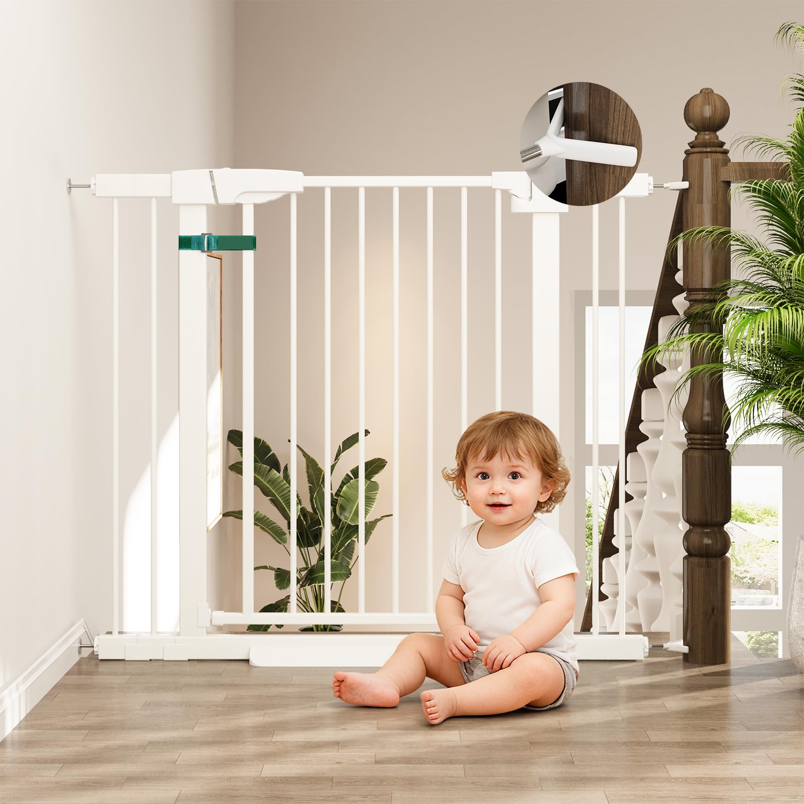 YDTOP baby gate on stairs shows secure fit and quick setup for busy households.