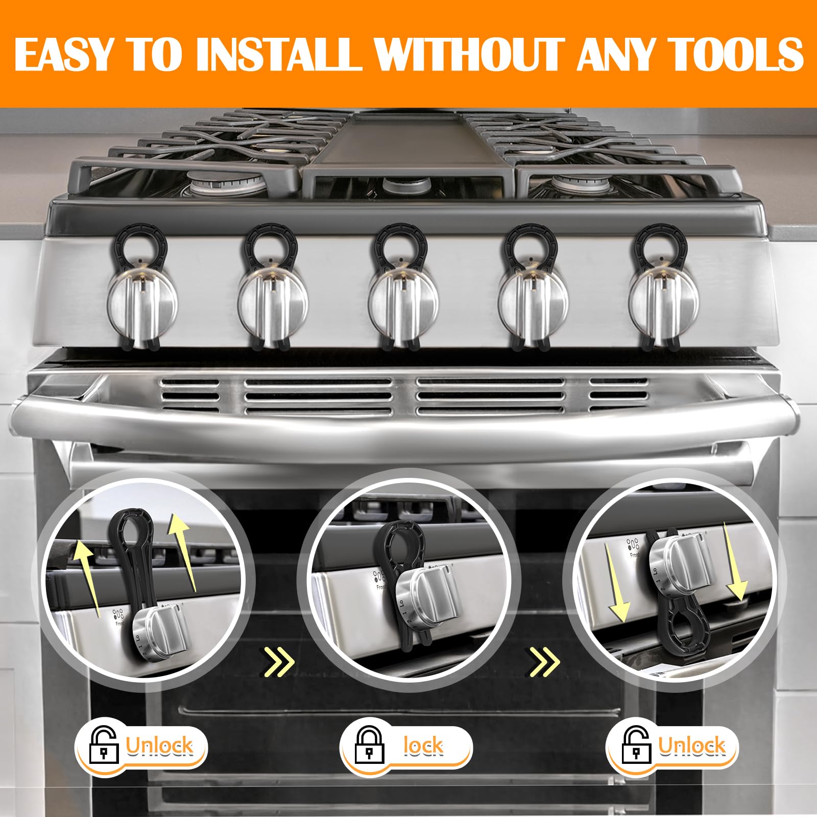 YTDSUP gas stove knob lock close-up demonstrates heat-resistant design.