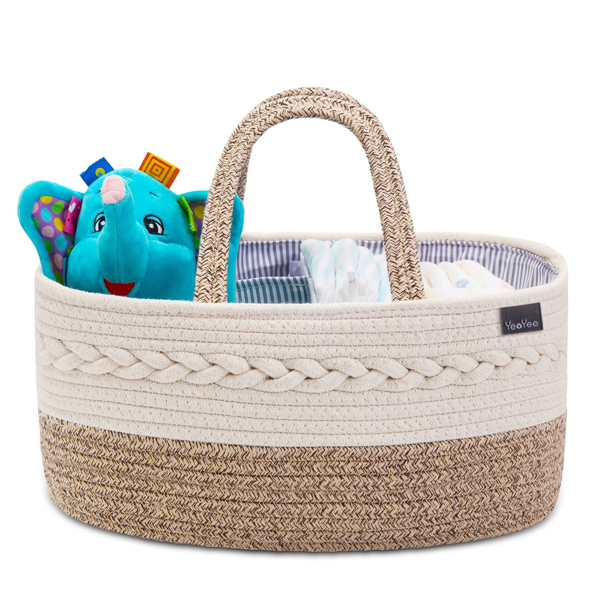 YeaYee diaper caddy organizer with handle stores baby essentials for on-the-go changes.