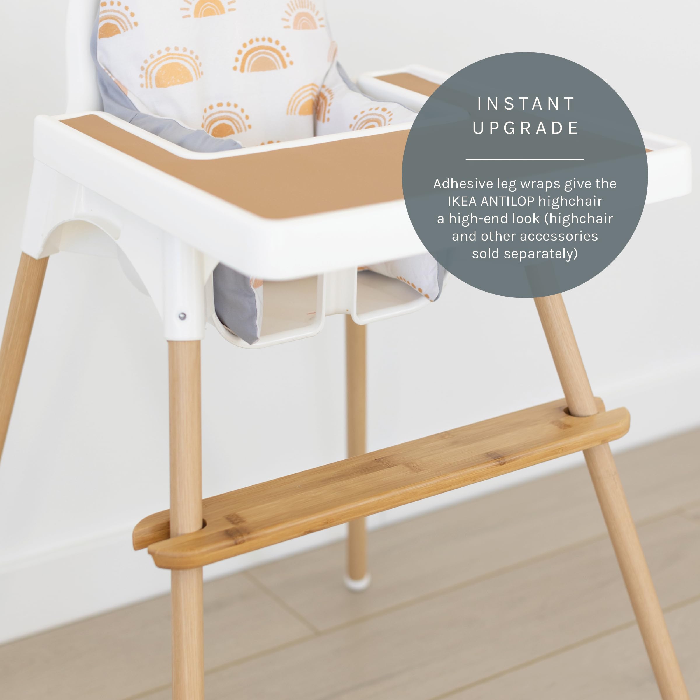 Yeah Baby Goods bamboo Antilop highchair wraps back view with self-adhesive application.