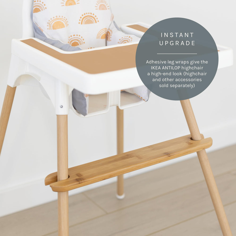 Yeah Baby Goods bamboo Antilop highchair wraps back view with self-adhesive application.