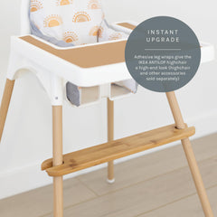 Yeah Baby Goods bamboo Antilop highchair wraps back view with self-adhesive application.