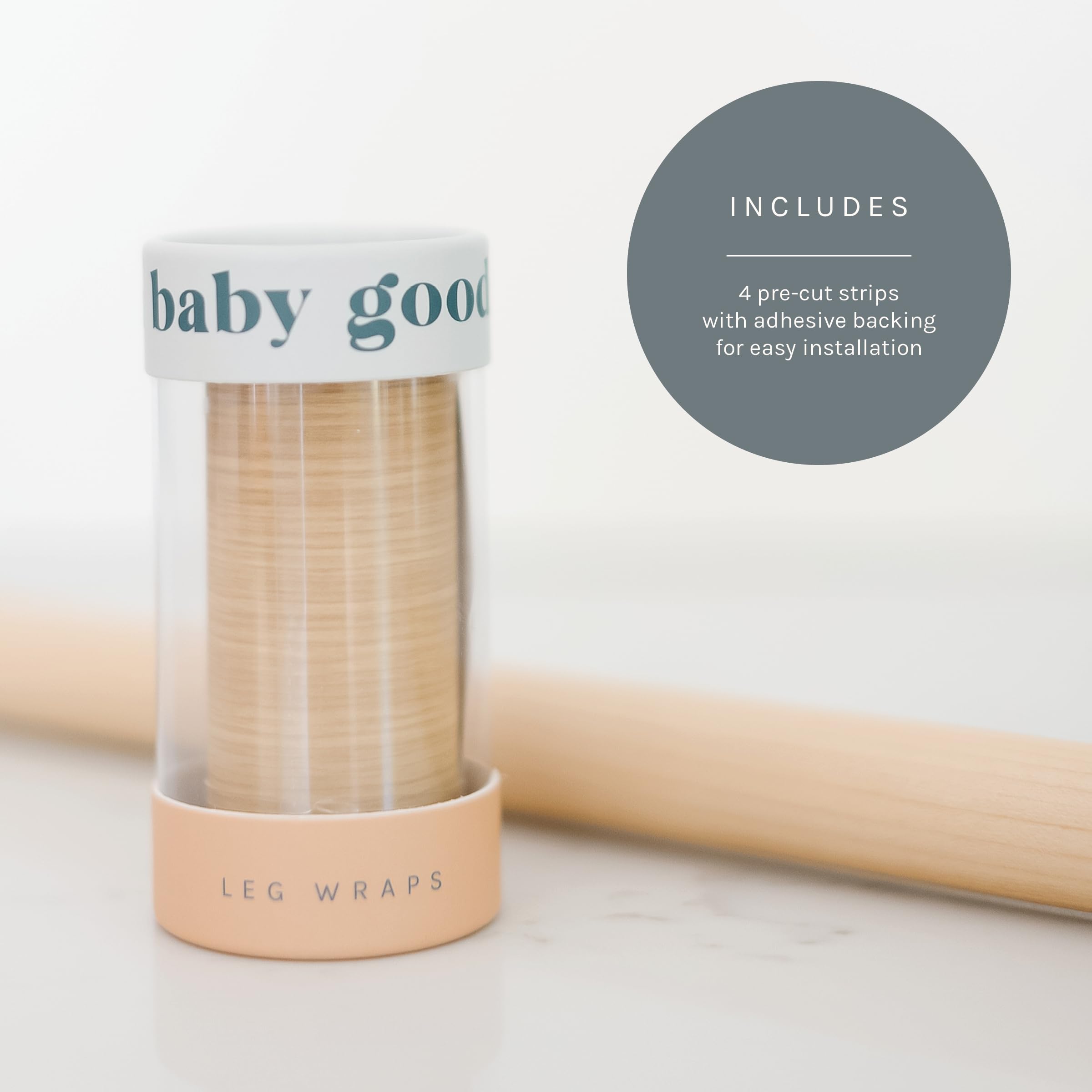 Yeah Baby Goods bamboo Antilop wraps waterproof vinyl for easy cleaning on chair legs.