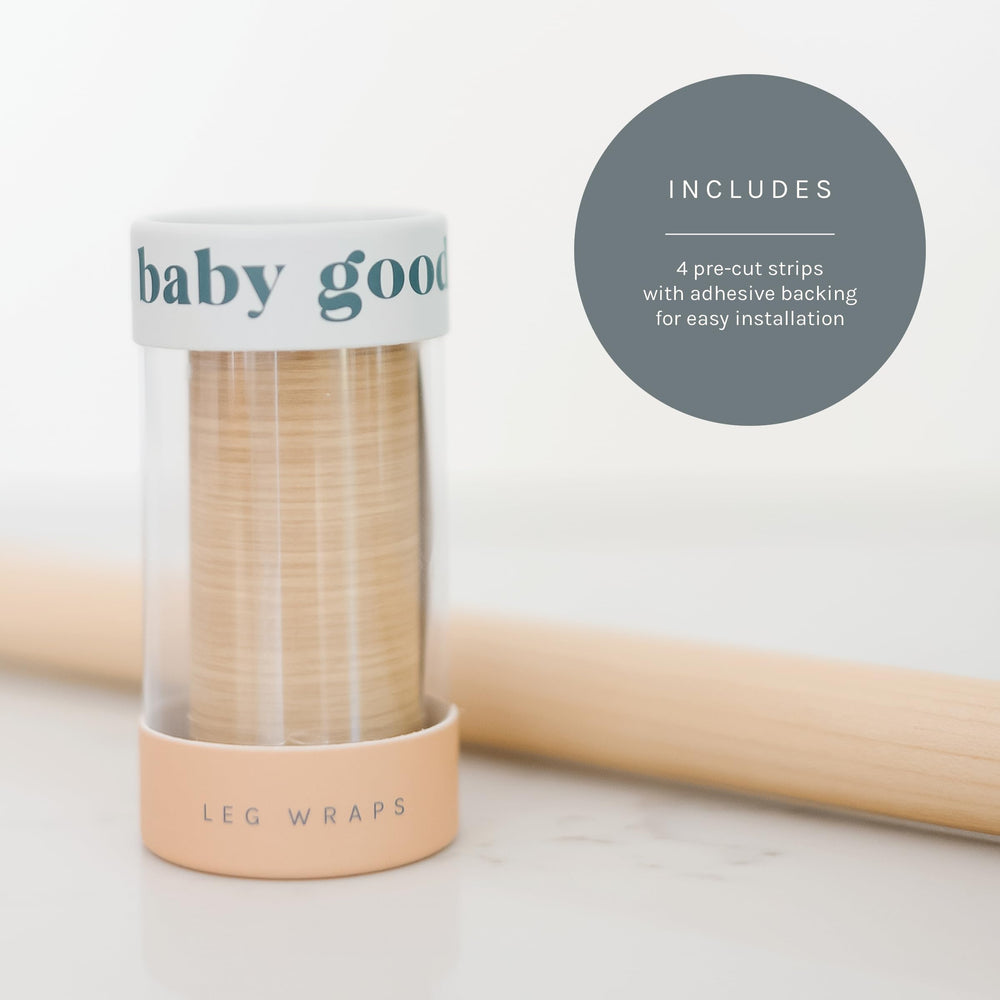 Yeah Baby Goods bamboo Antilop wraps waterproof vinyl for easy cleaning on chair legs.