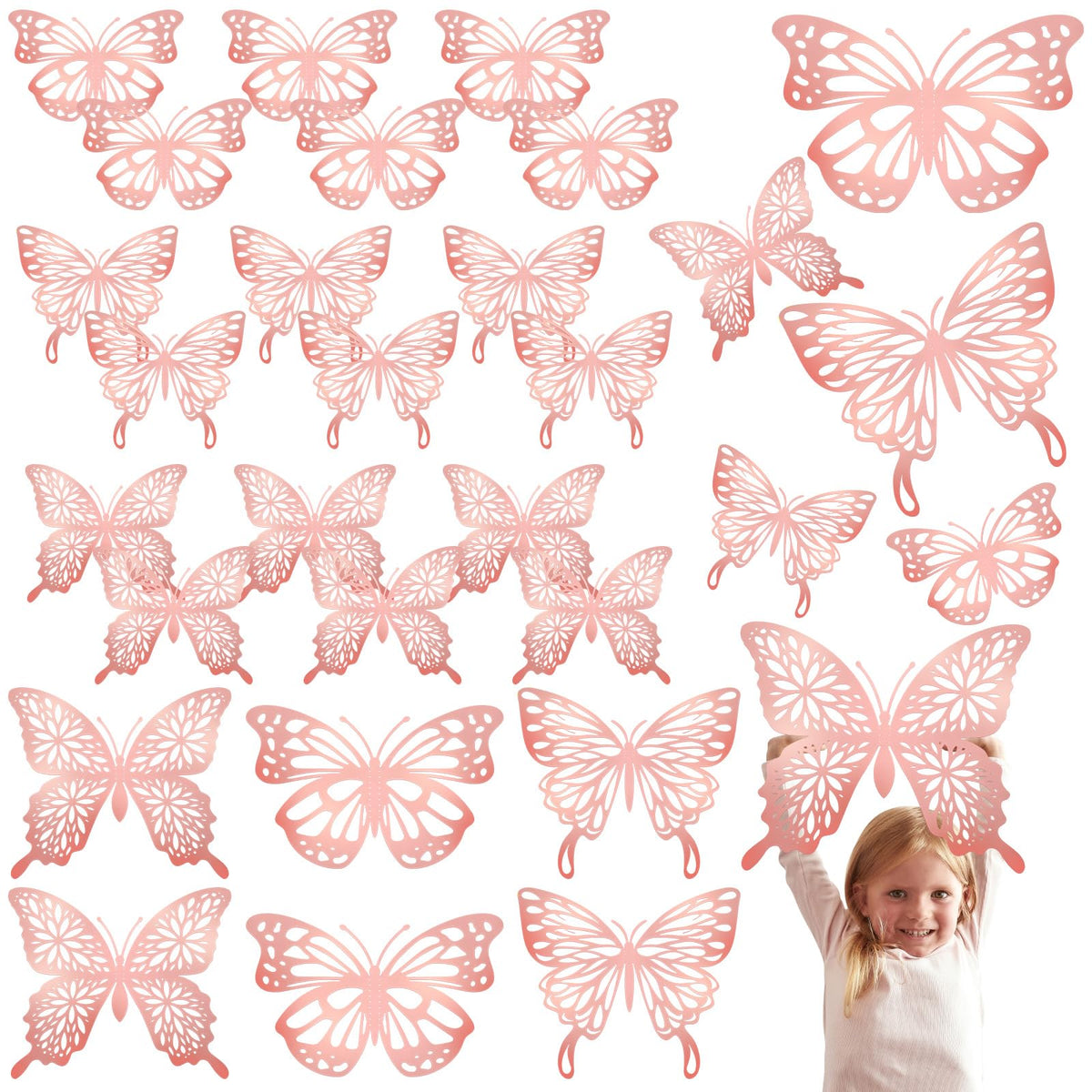 Yeaqee 3D pink butterfly wall decor, large size creates a striking party focal point.