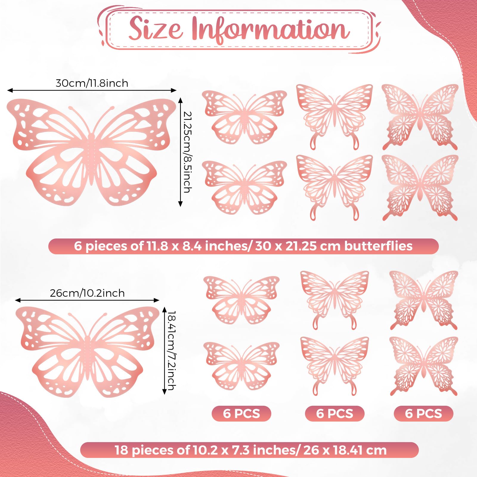 Yeaqee pink butterfly wall art with hollow wings adds delicate texture for nursery or bedroom.