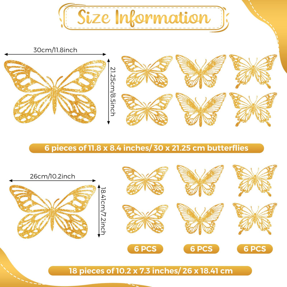 Yeaqee glitter gold 3D butterflies large wall decor style B for weddings