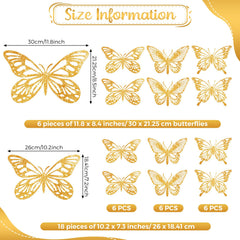 Yeaqee glitter gold 3D butterflies large wall decor style B for weddings