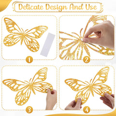 Yeaqee glitter gold 3D butterflies small wall decor style A for nursery