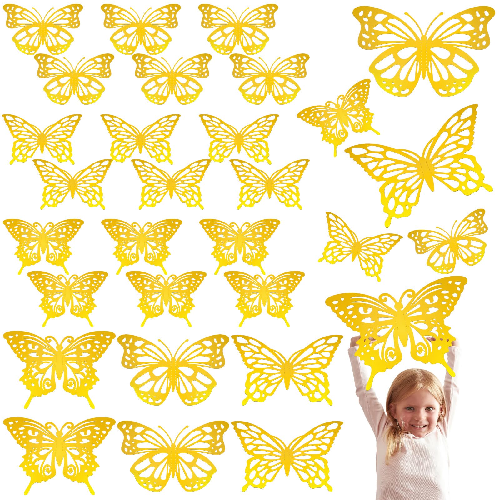 Yeaqee large gold butterfly wall decor with spread wings—eye-catching focal point for celebrations.