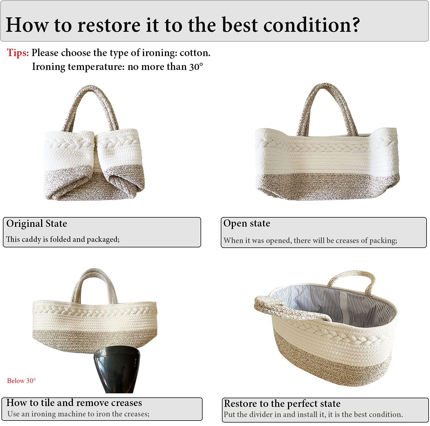 YeaYee diaper caddy dimensions guide demonstrates practical size for changing tables.