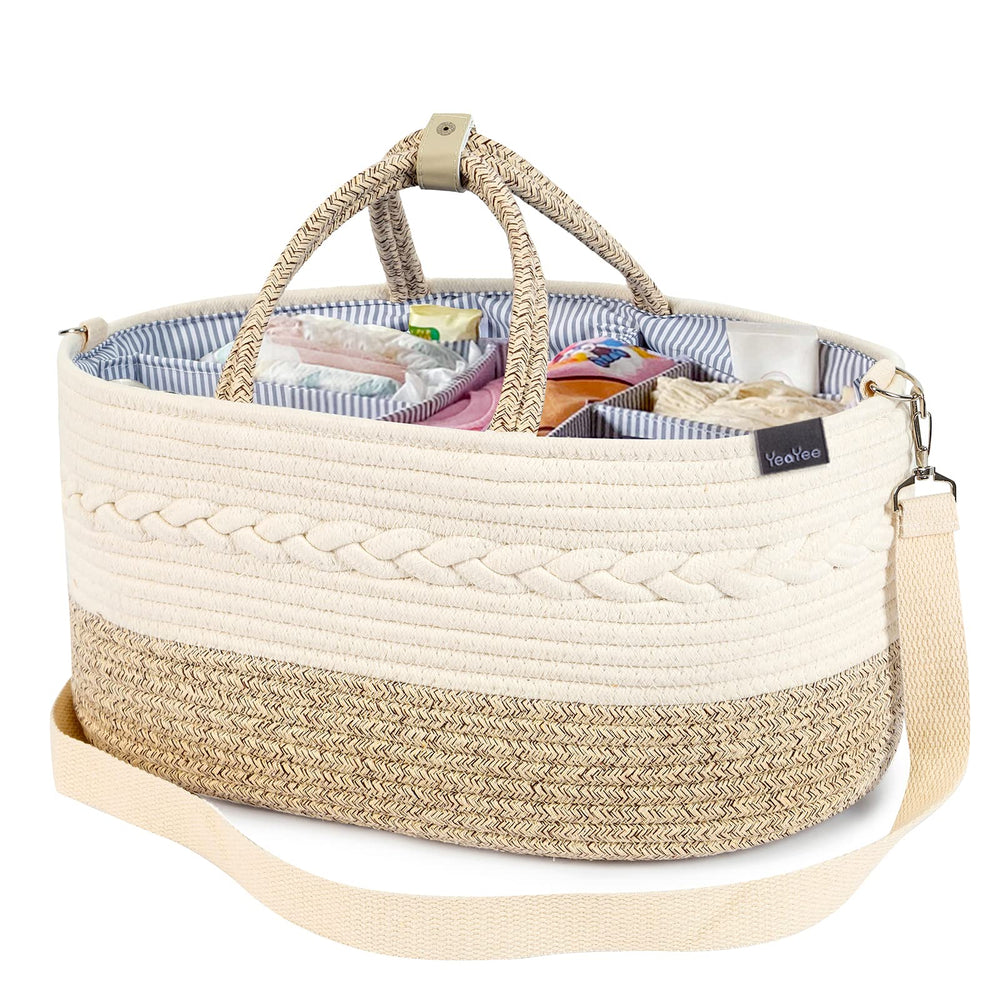 YeaYee diaper caddy large closed with strap demonstrates portable nursery storage.