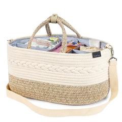 YeaYee diaper caddy large closed with strap demonstrates portable nursery storage.