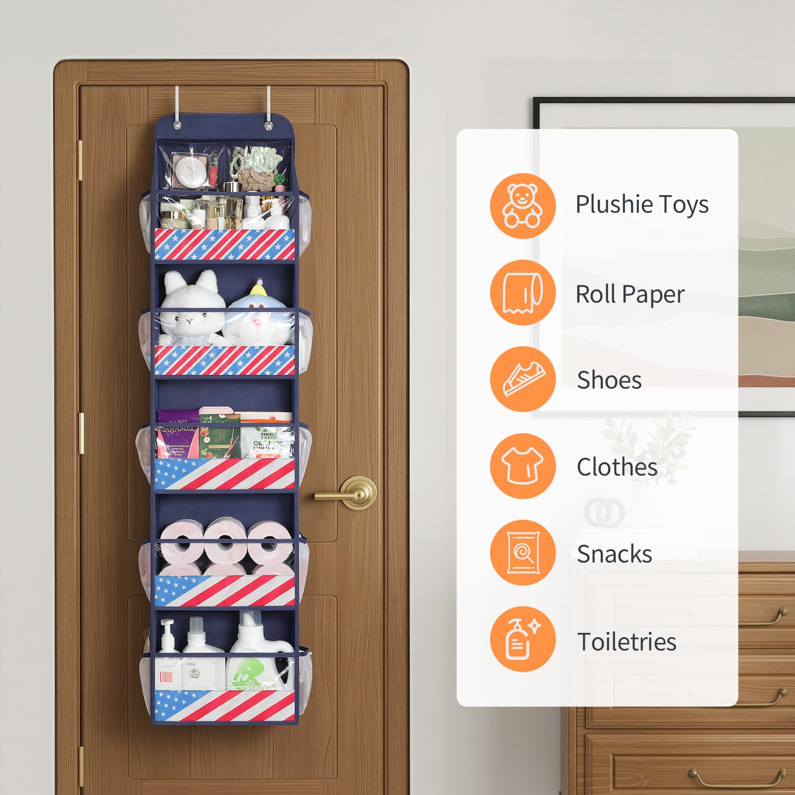 Yecaye in nursery or bedroom shows space-saving behind-the-door organization