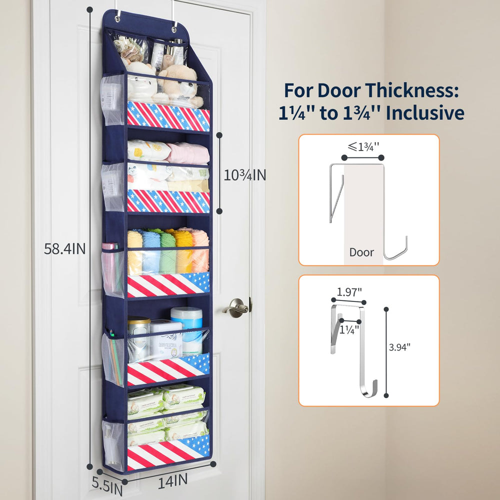 Yecaye 6-tier door organizer side pockets close-up emphasizing daily essentials