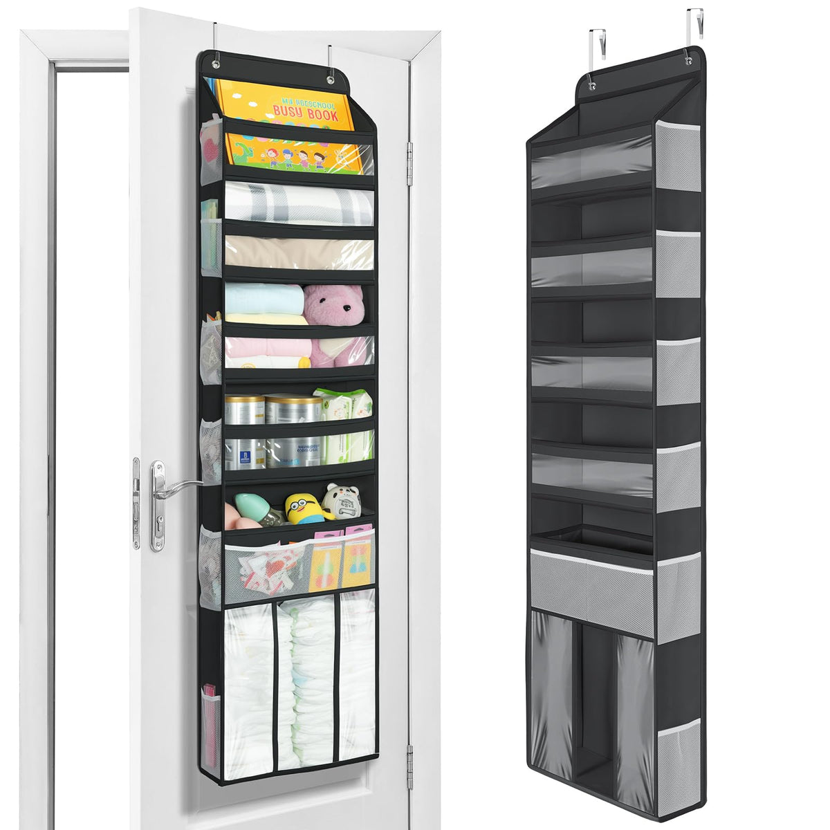 Yecaye 6-tier over-the-door organizer showing ample vertical storage for clutter-free spaces.