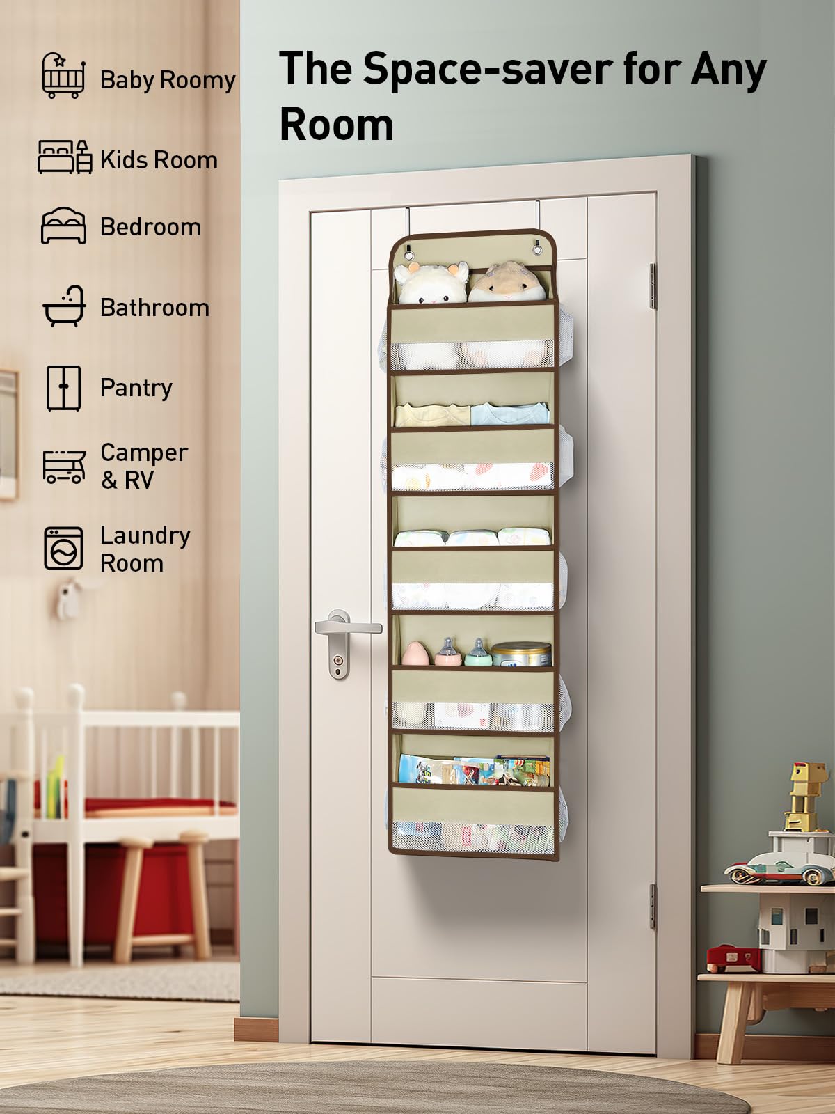 Yecaye door-mounted installation view highlights versatile placement on most standard doors.