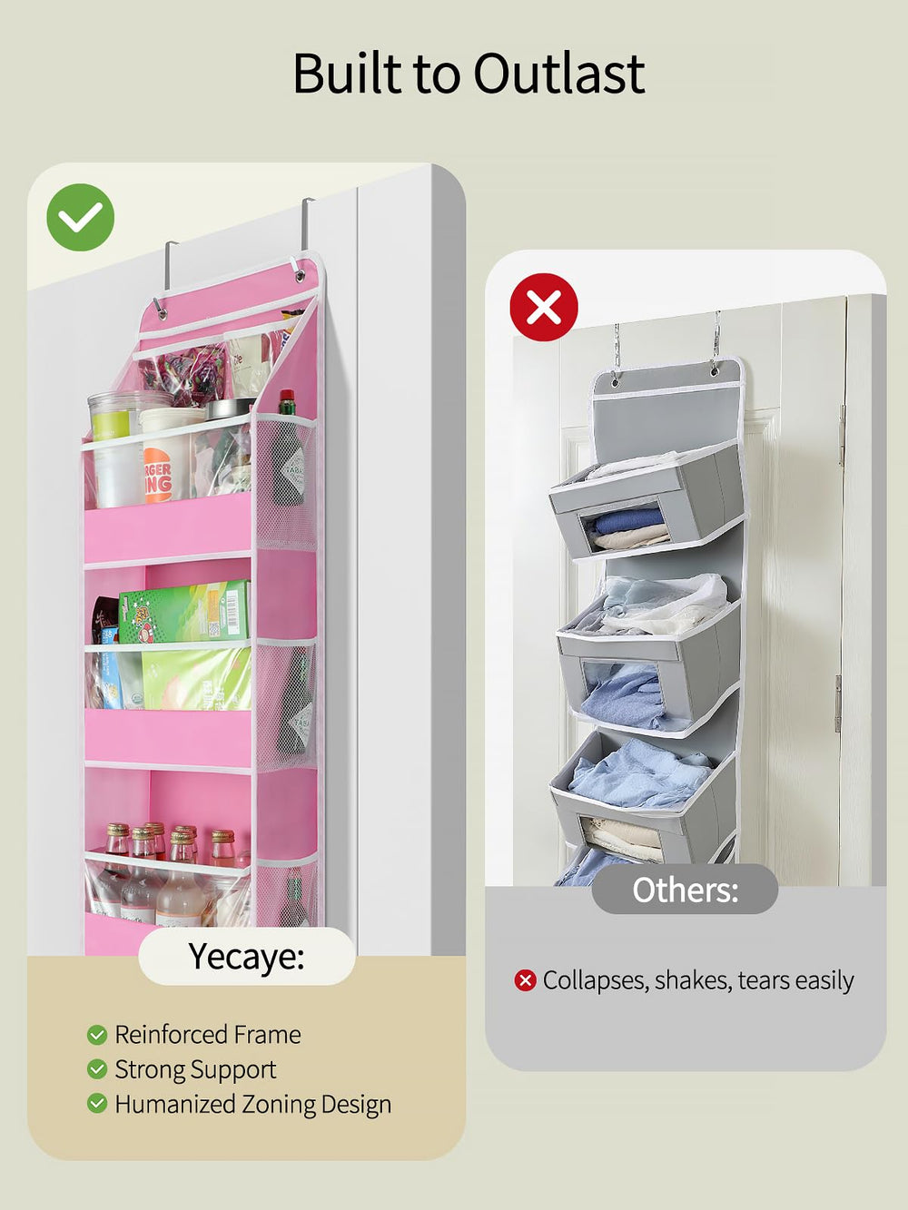 Yecaye door organizer mesh side pockets keep small items accessible