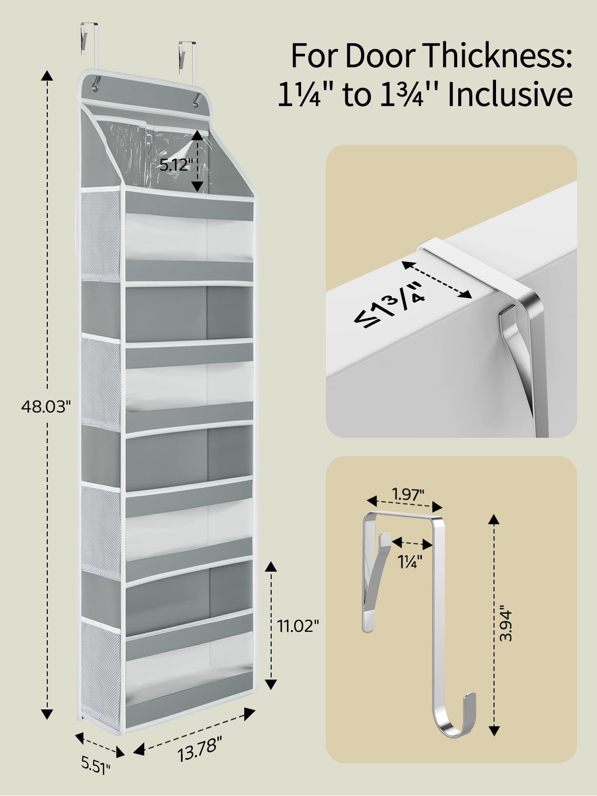 Yecaye door organizer hanging on door in bedroom keeps essentials within reach.
