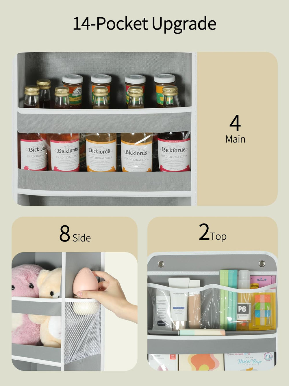 Yecaye door organizer mesh side pockets organize small items like cords and hair ties.