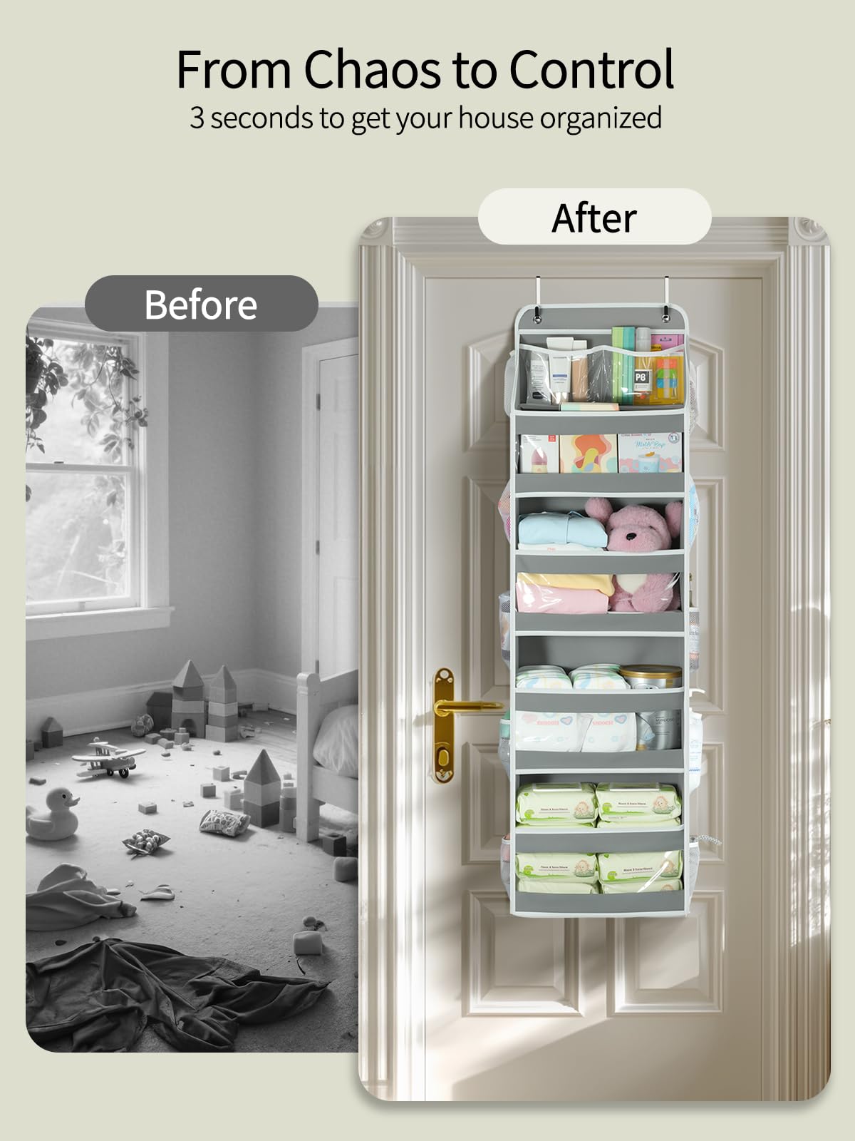 Yecaye door organizer transparent PVC windows reveal stored items for quick access.