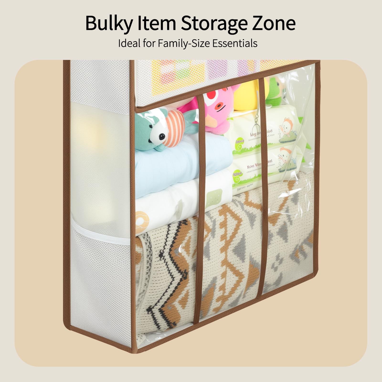 Yecaye nursery use showing diapers and toys neatly contained