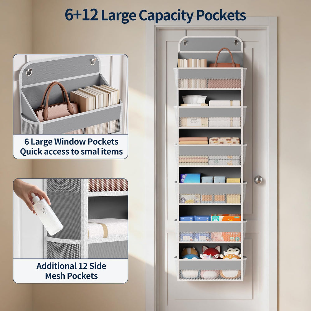 Yecaye nursery storage holds diapers and wipes neatly behind a door.