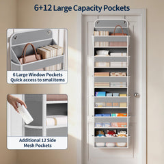 Yecaye nursery storage holds diapers and wipes neatly behind a door.