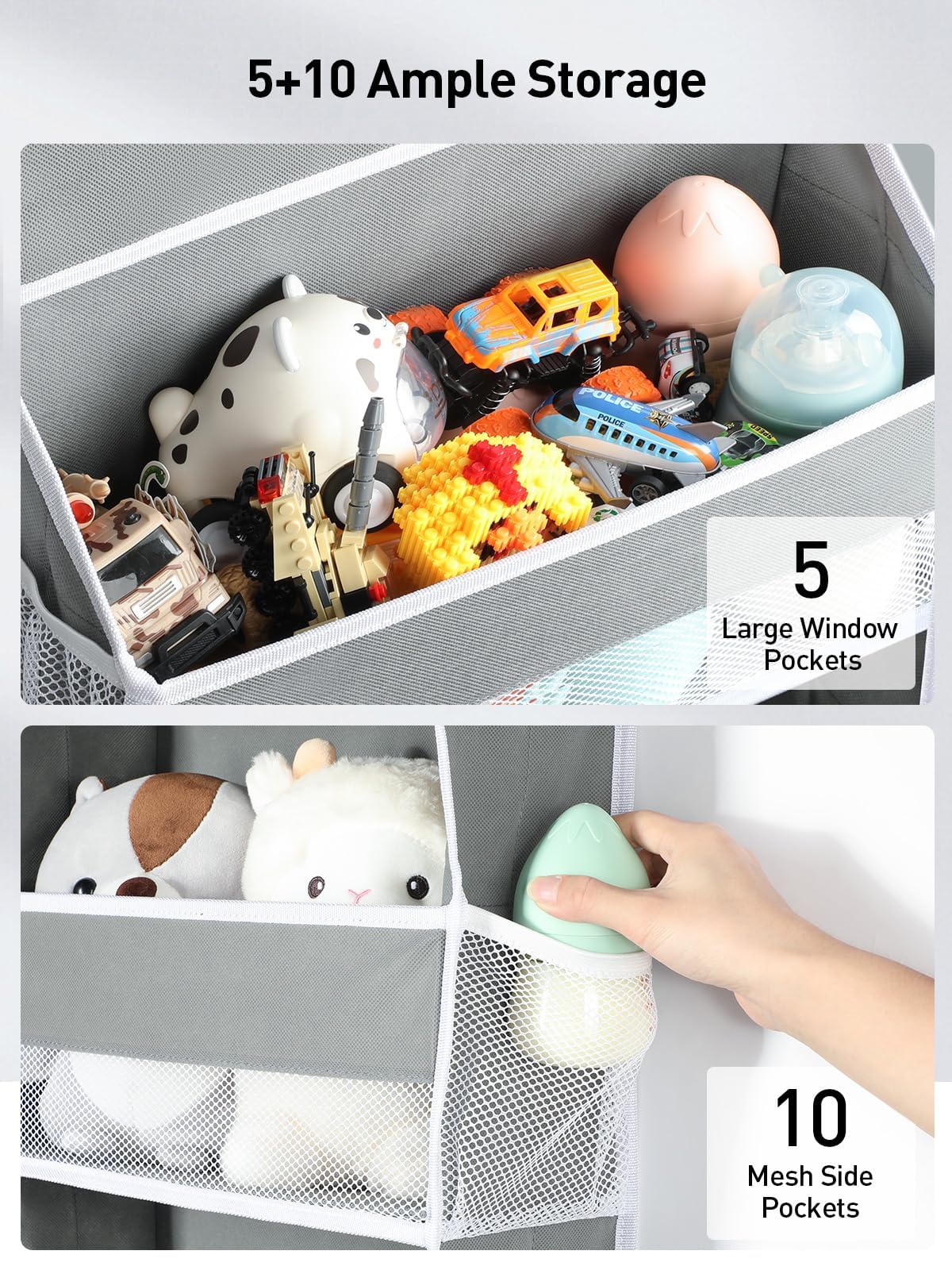 Yecaye over door organizer 10 side pockets displays extra clutter pockets for small items.