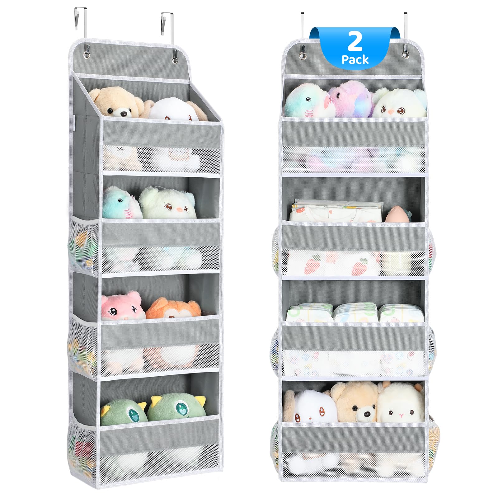 Yecaye over-the-door organizer front view, four bins for easy toy organization