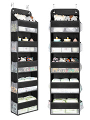 Yecaye over door organizer with five bins organizes nursery essentials at a glance.