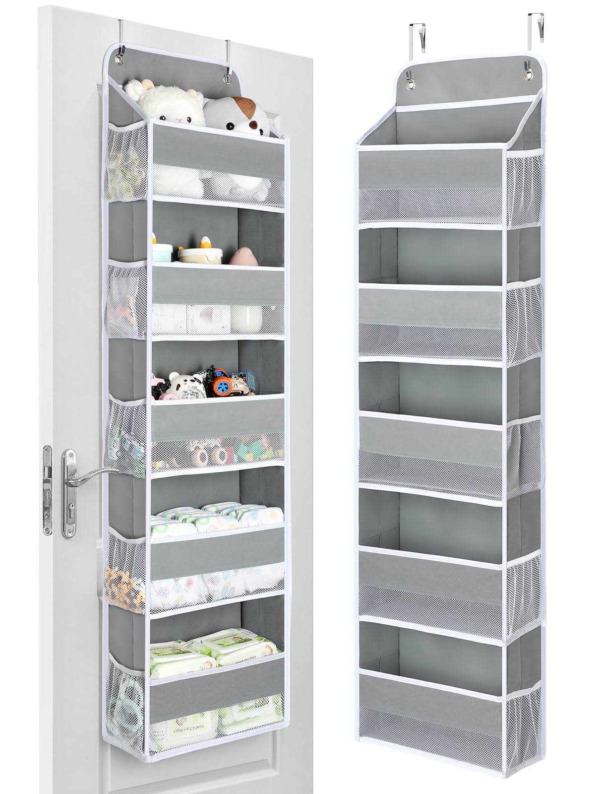 Yecaye over-the-door organizer full setup with five bins and ten pockets for nursery storage.
