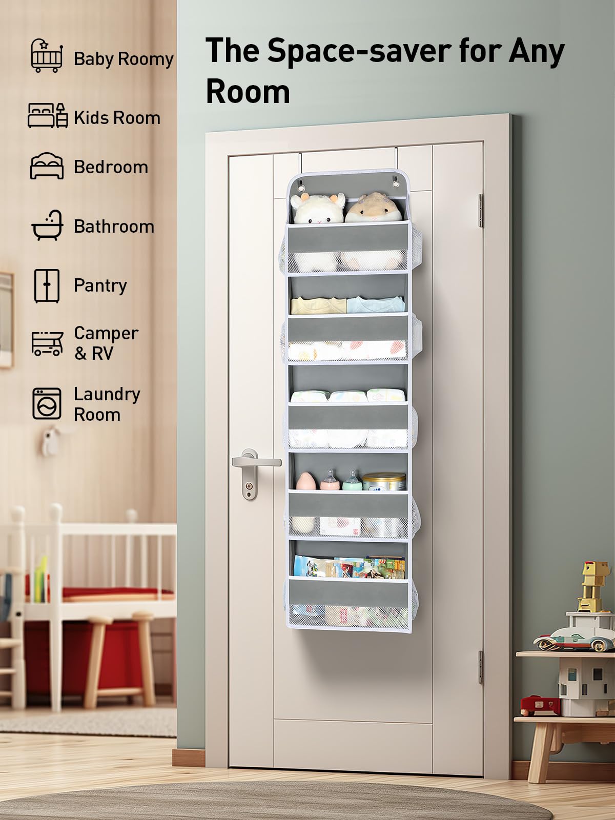 Yecaye over door organizer odorless fabric ensures child-friendly, breathable storage.