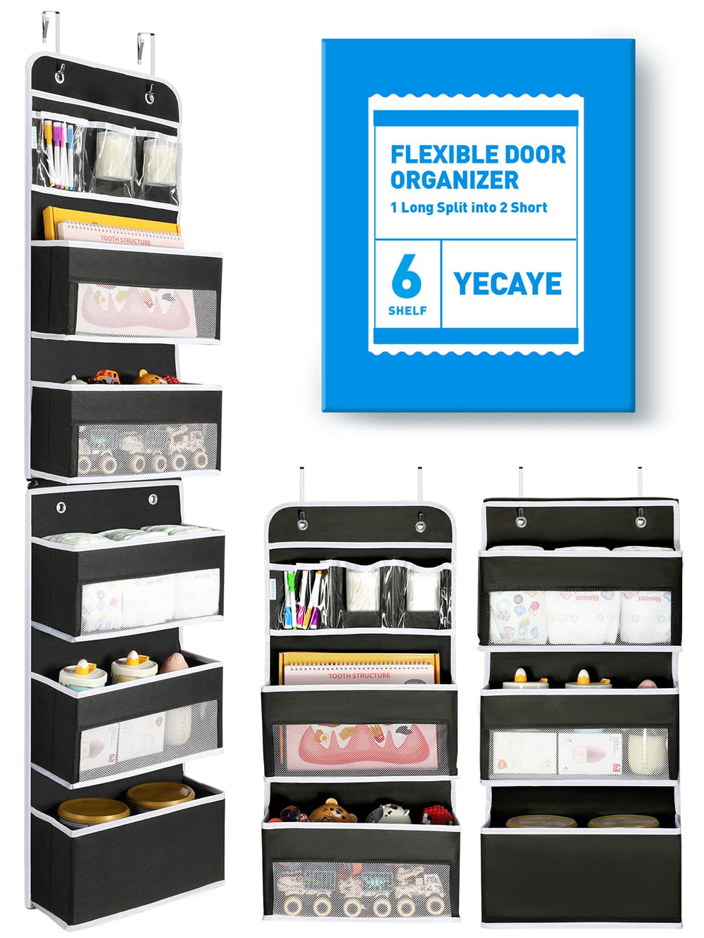 Yecaye over-door storage 6-tier organizer keeps diaper essentials within reach.