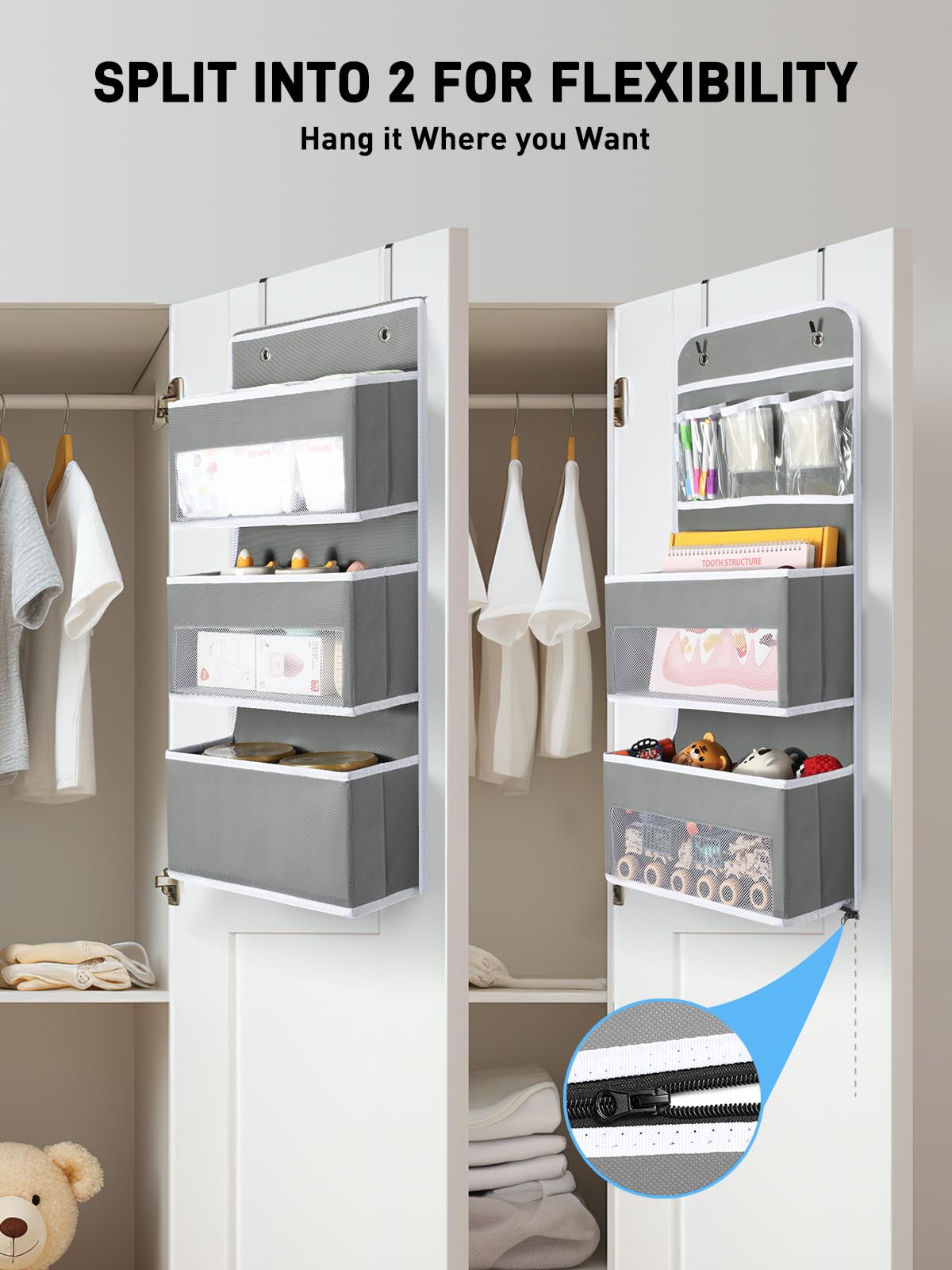 Yecaye over-the-door 6-tier organizer split into two 3-shelf units for compact spaces.
