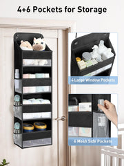 Yecaye over-the-door organizer 4-tier storage keeps diapers and wipes organized and visible.
