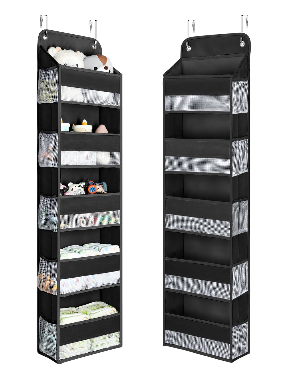 Yecaye over-the-door organizer front view with five bins for quick storage.