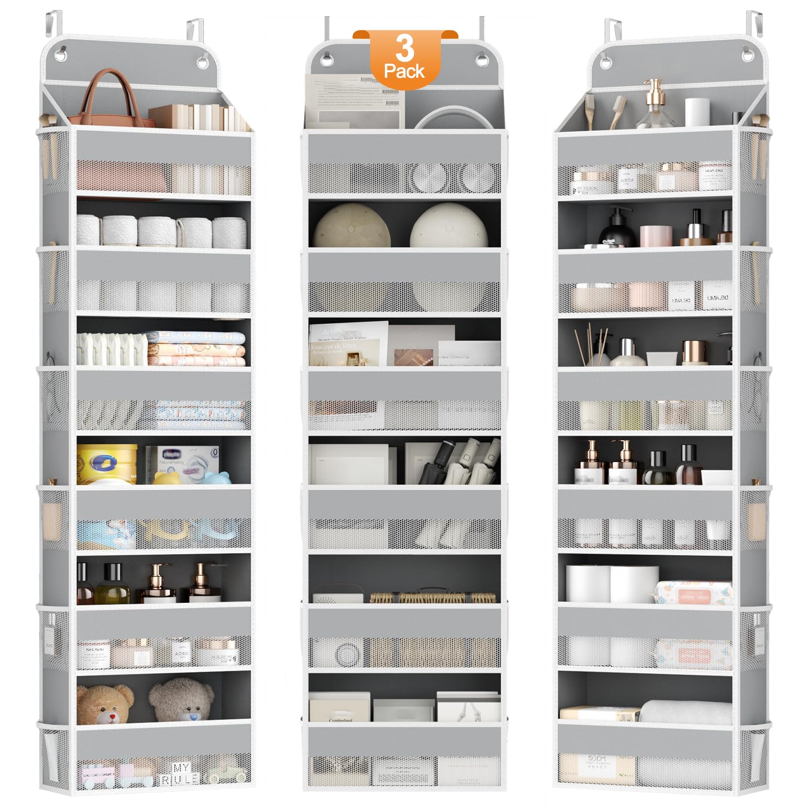 Yecaye over-the-door organizer front view showing six-tier storage for clutter-free spaces