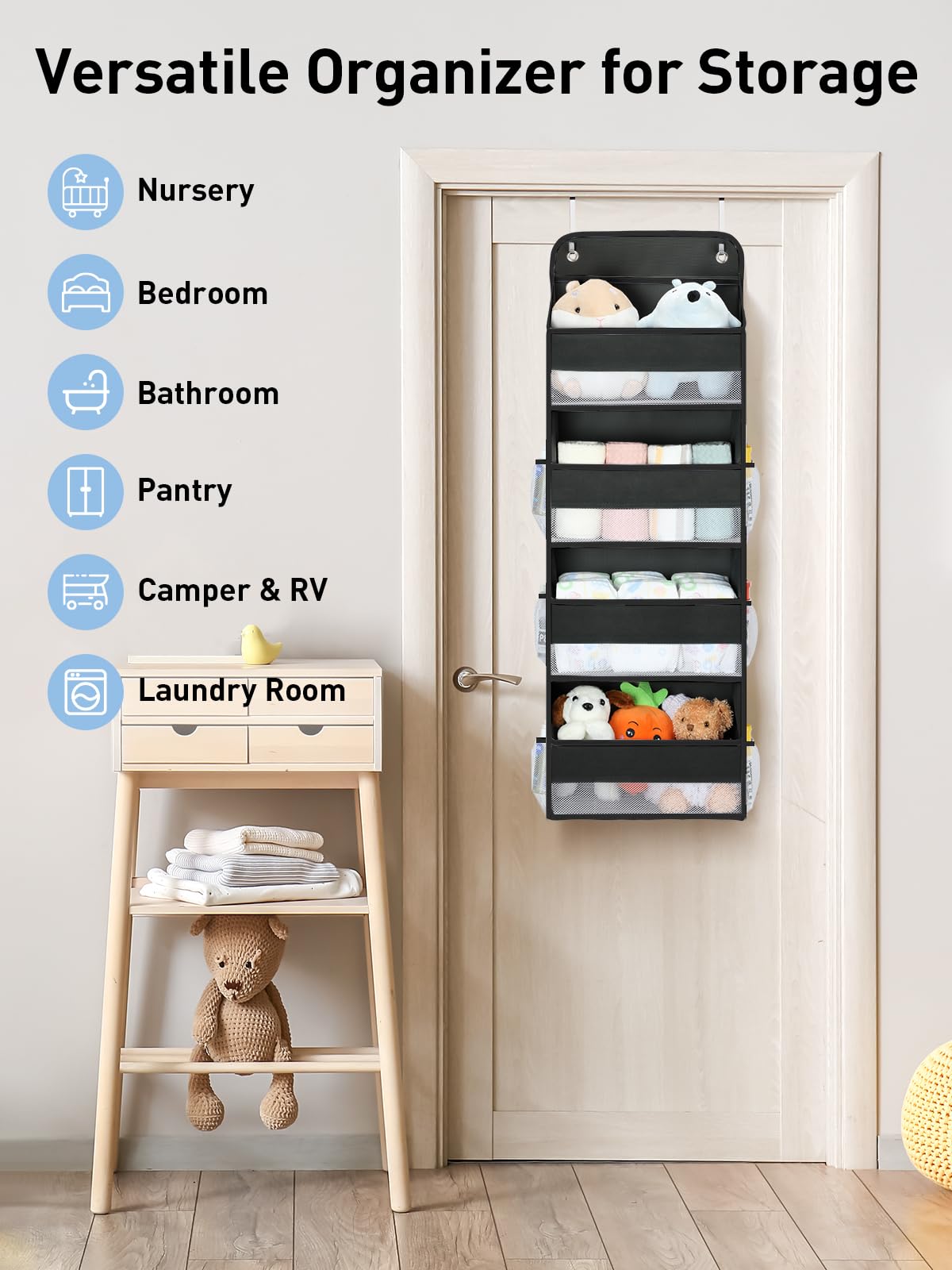 Yecaye over-the-door organizer easy-assembly keeps setup quick for busy families.