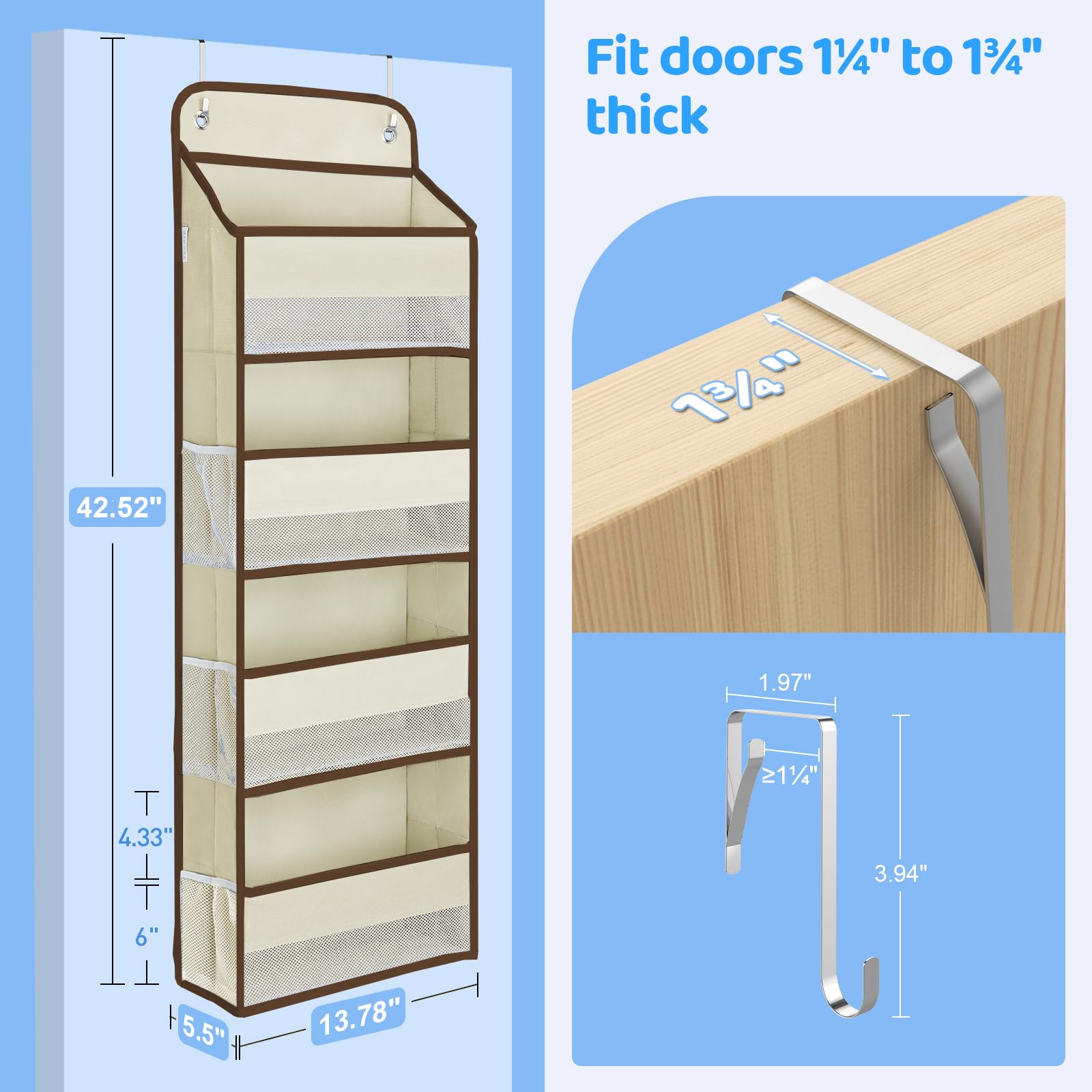 Yecaye over-the-door organizer beige dorm-room setup reduces clutter and saves space.