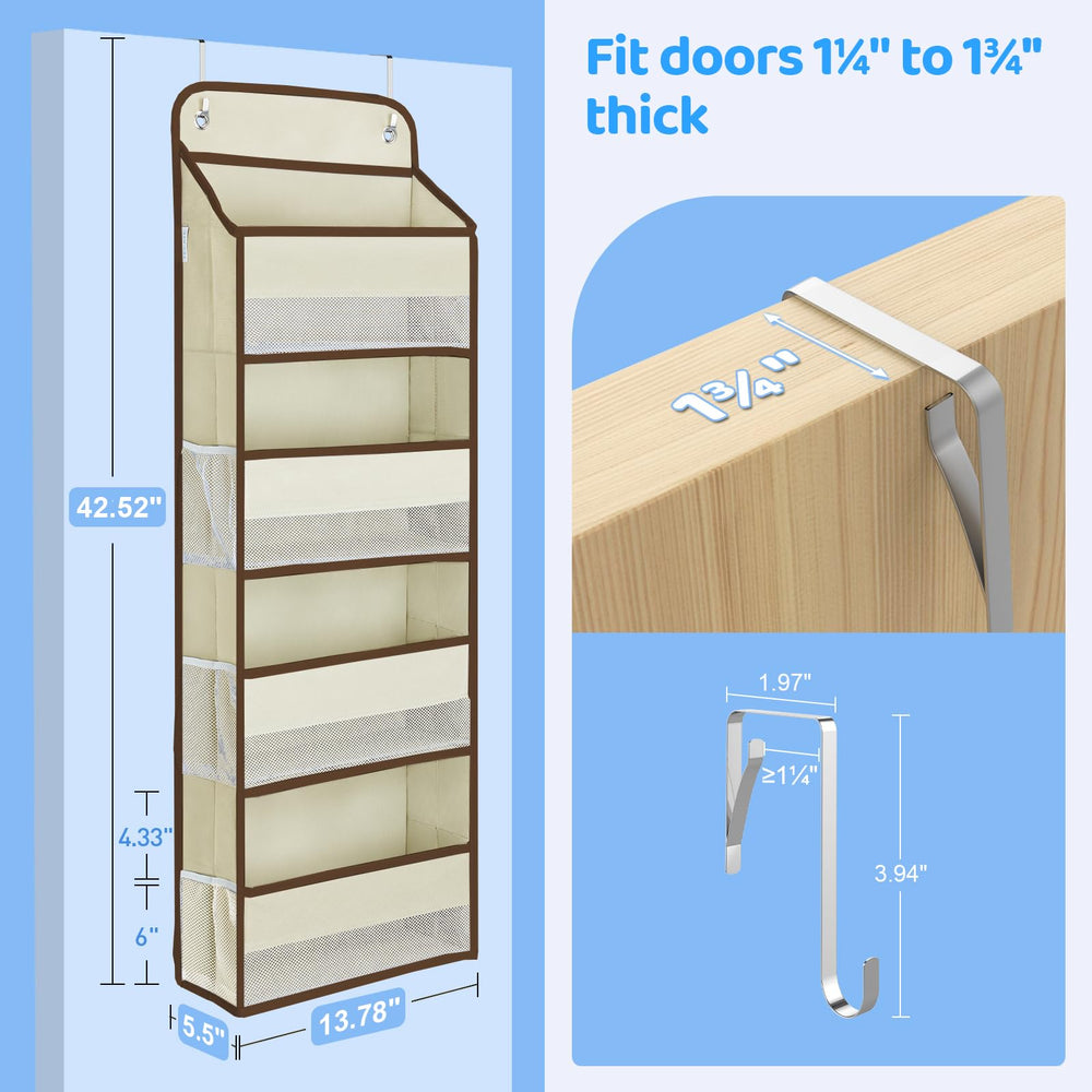 Yecaye over-the-door organizer beige dorm-room setup reduces clutter and saves space.