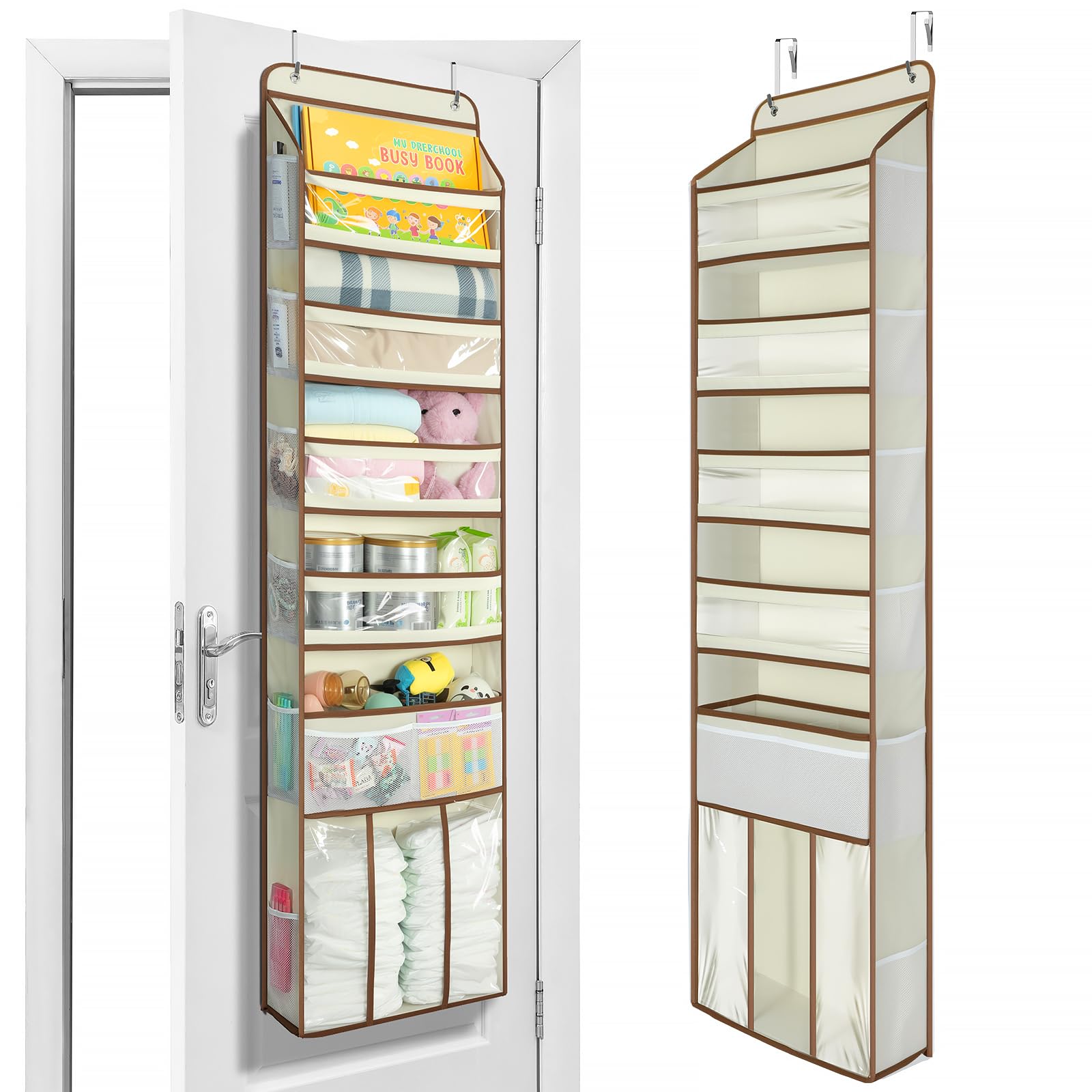 Yecaye 6-Tier door organizer beige front view shows open access to items