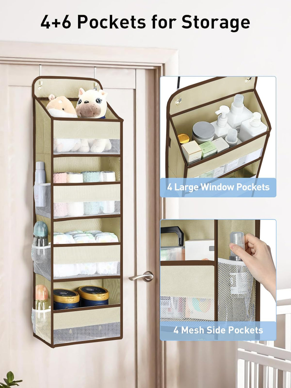 Yecaye over-the-door organizer beige interior-bin view showing spacious bins.
