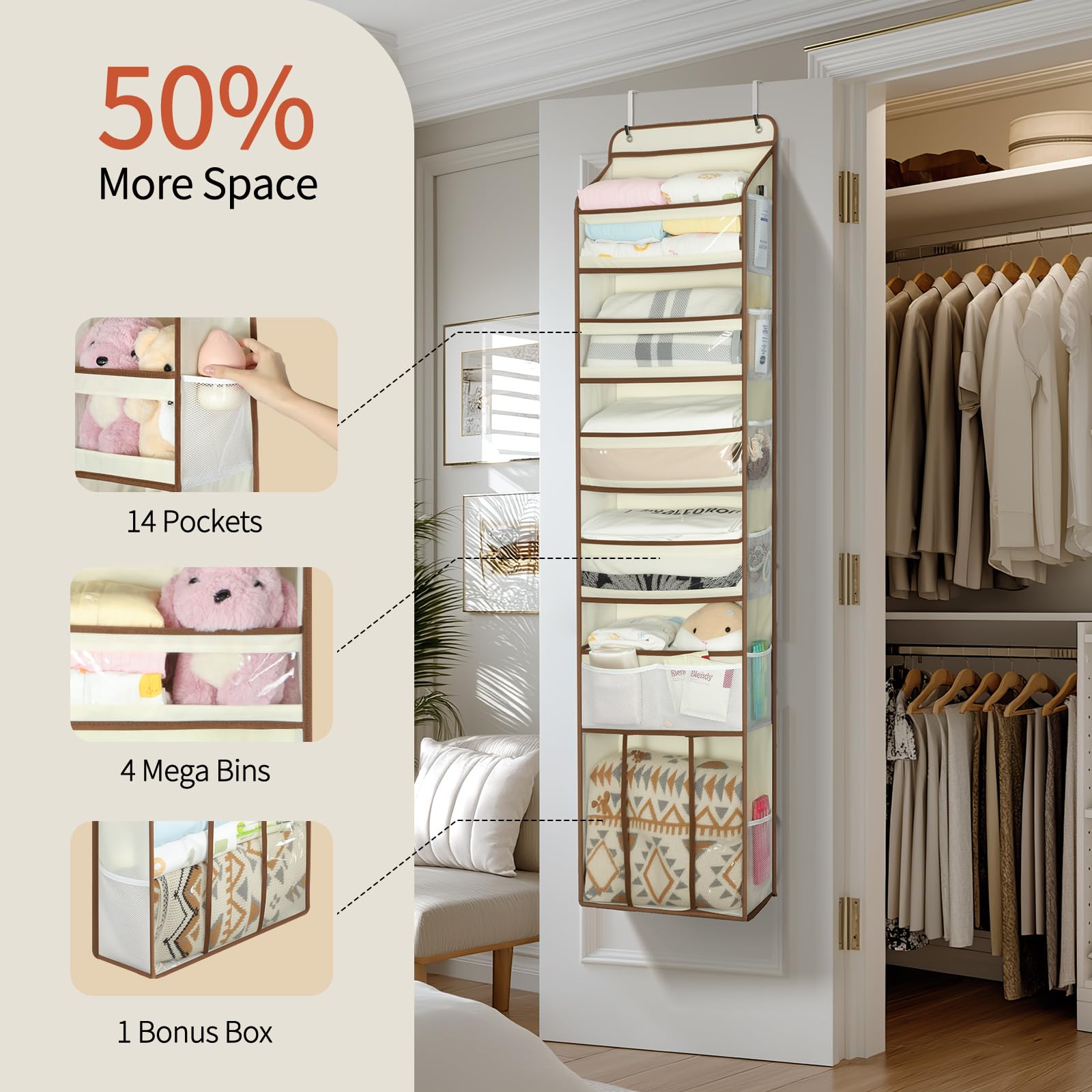 Yecaye door organizer beige with see-through windows for quick item spotting