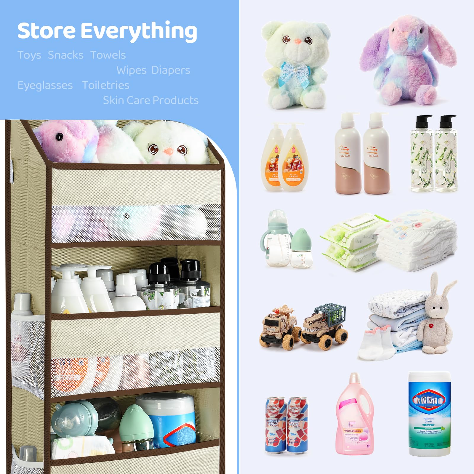 Yecaye over-the-door organizer beige tool-free assembly for quick installation.