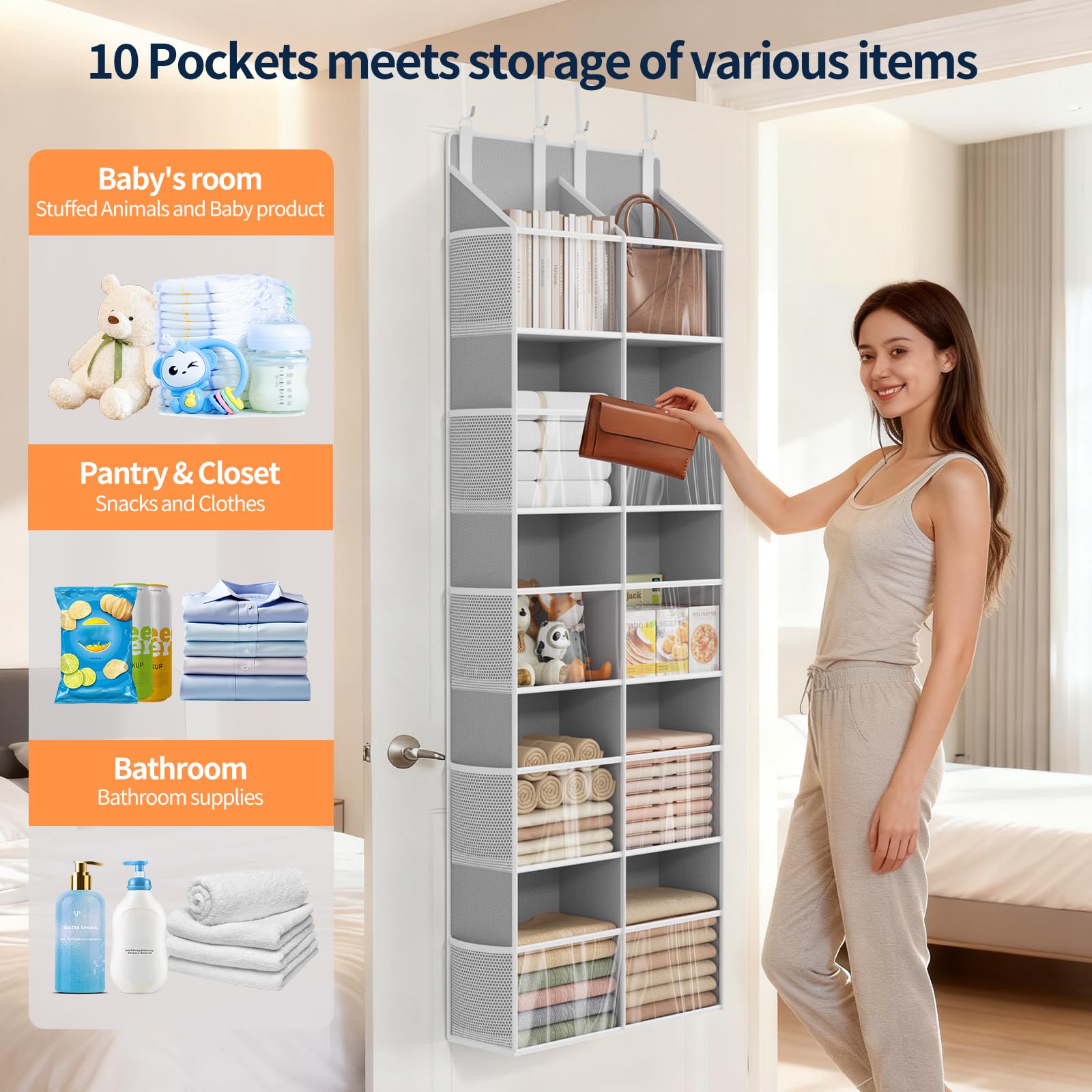 Yecaye over-the-door organizer dimensions help plan door storage in tight spaces.