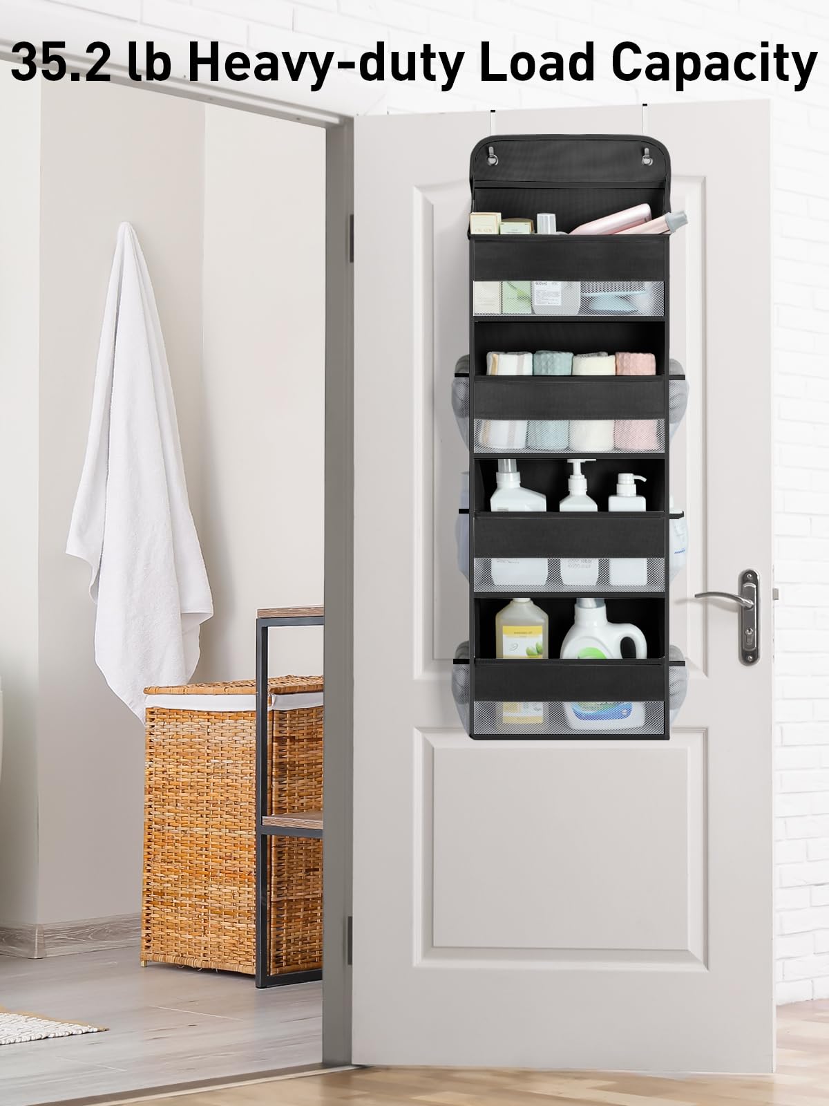 Yecaye over-the-door organizer fits doors under 1.65 inches thick for versatile placement.